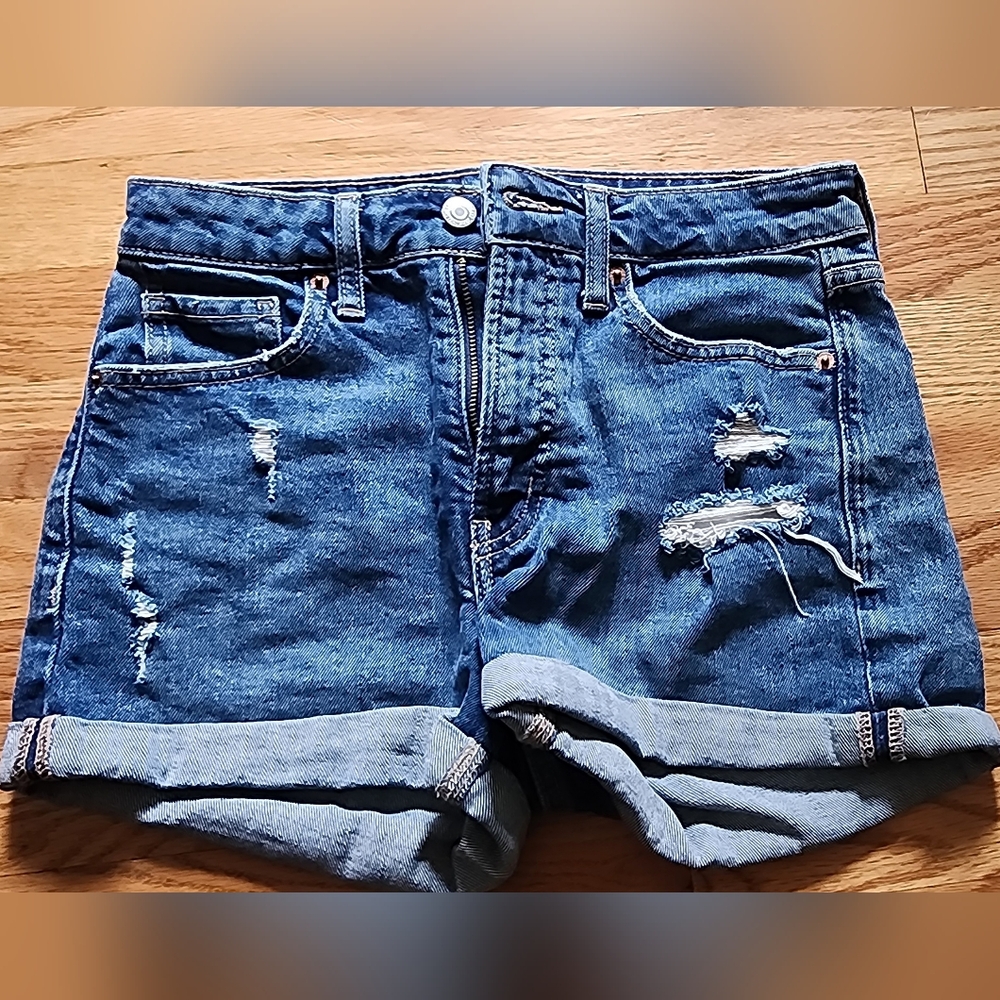 Old Navy Distressed Dark Blue Rolled Hem Jean Shorts